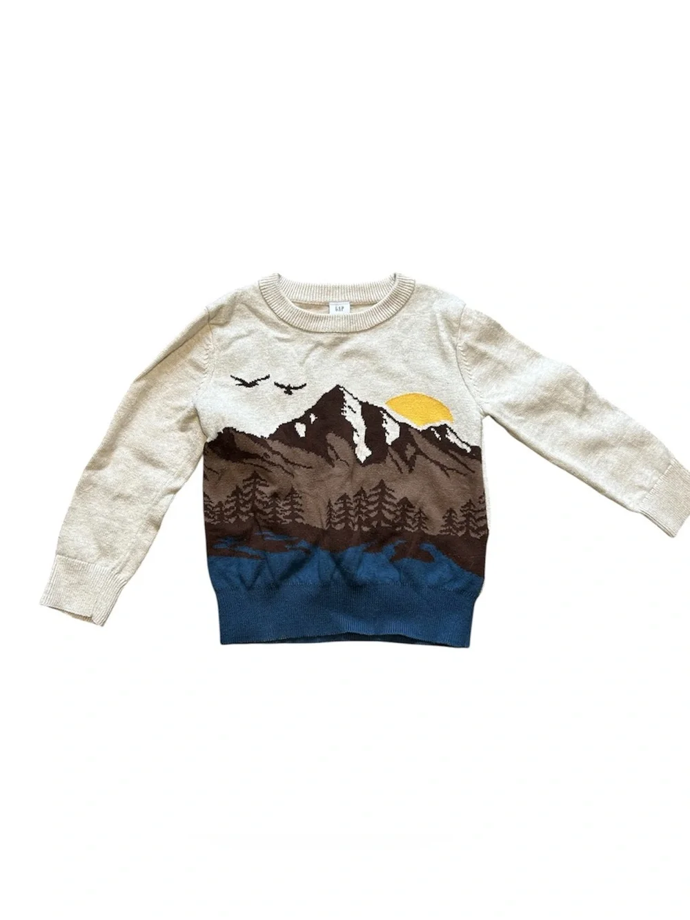 GAP Kids Mountain Crewneck Sweater - Cream, Brown, Blue & Yellow
